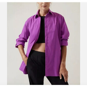 Athleta Oversized Performance Poplin Top Blouse Shirt Womens Small Purple